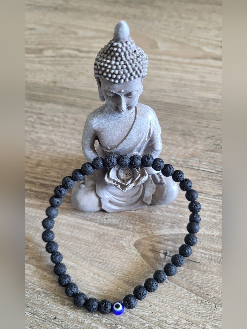 Black Lava Bead Anklet with Blue Evil Eye Accent Bead